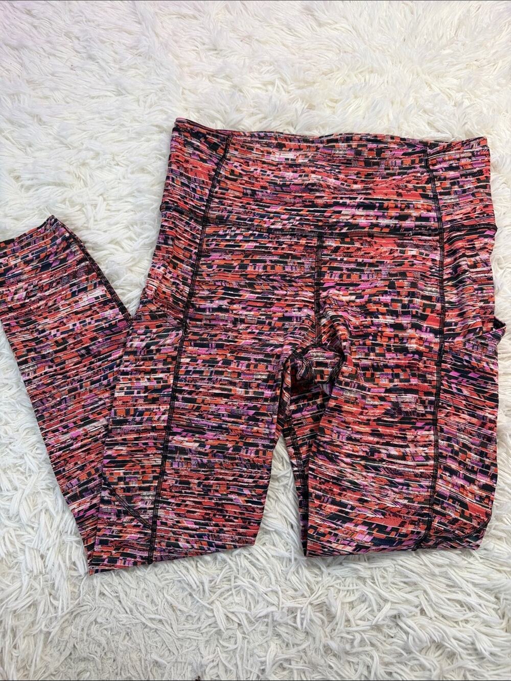 Lululemon Fast and Free Tight II 25" *Nulux Flash Pleat Orange Multi